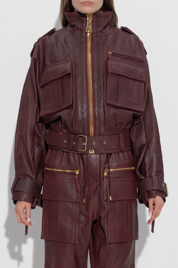 Balmain Leather jacket with high collar | Women's Clothing